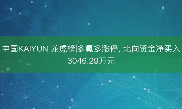 中国KAIYUN 龙虎榜|多氟多涨停， 北向资金净买入3046.29万元