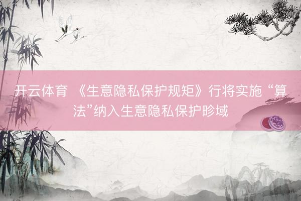 开云体育 《生意隐私保护规矩》行将实施 “算法”纳入生意隐私保护畛域