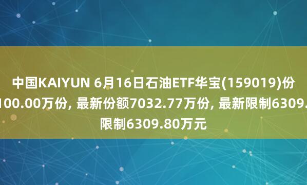 中国KAIYUN 6月16日石油ETF华宝(159019)份额增多100.00万份， 最新份额7032.77万份， 最新限制6309.80万元